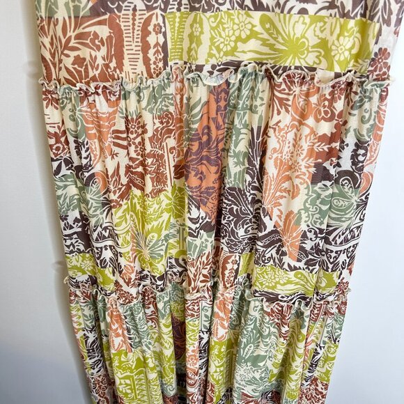 Tribal Floral Tiered Spaghetti Strap Colorful Maxi Dress Sz XXL‎ Stretchy Lined - Picture 4 of 6